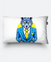 Подушка прямокутна Стильный волк - Облаченный в синий костюм и желтый галстук.