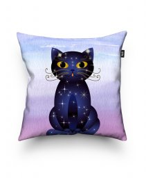 Подушка квадратна Синьо-чорний кіт на акварельному