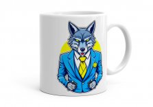 Чашка Стильный волк - Облаченный в синий костюм и желтый галстук.