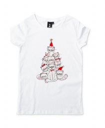 Жіноча футболка Новорічні коти і ялинка