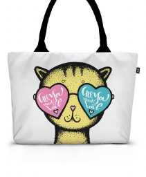 Шопер Yellow Cat glasses heart background - Valentine's Day