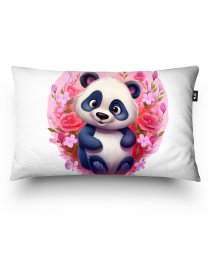 Подушка прямокутна Панда з Серцем та Рожевим Квітами