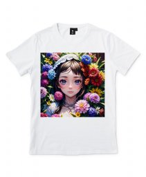 Чоловіча футболка Дівчинка оточена безліччю квітів
