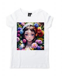 Жіноча футболка Дівчинка оточена безліччю квітів