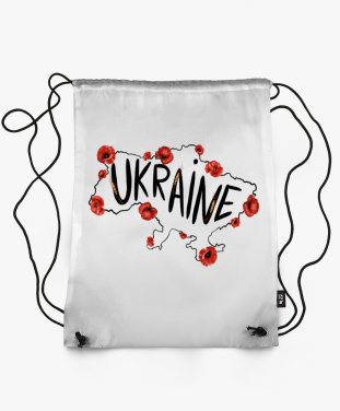Рюкзак Карта України з червоними маками та текстом англійською Ukraine