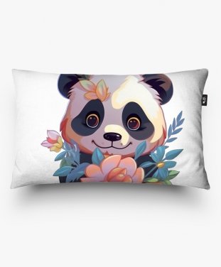 Подушка прямокутна Маленька панда з квітами