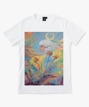 Чоловіча футболка Дівчина серед квітів та місяцем у волоссі