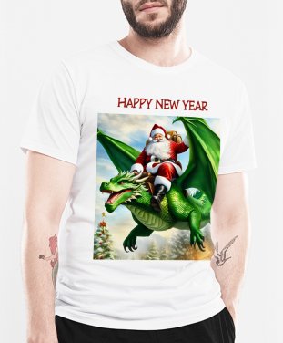 Чоловіча футболка З Новим роком, Санта на драконі