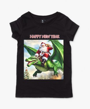 Жіноча футболка З Новим роком, Санта на драконі