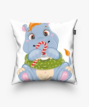 Подушка квадратна Baby Hippo with Christmas candy 