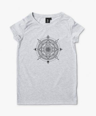 Жіноча футболка геометрична композиция, мандала, квітка життя