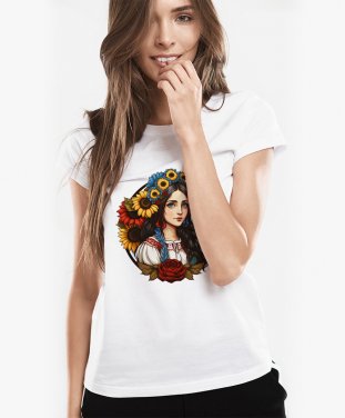 Жіноча футболка Українська дівчина із соняшниками