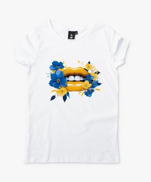 Жіноча футболка Жовто Блакитні Губи квіти