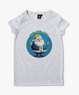 Жіноча футболка Новорічний Санта жовто блакитний з Тризубом
