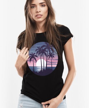Жіноча футболка Пальмовий пляж - На заході сонця