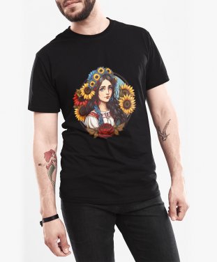 Чоловіча футболка Українська дівчина із соняшниками
