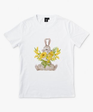 Чоловіча футболка Зайчик з букетом квітів.