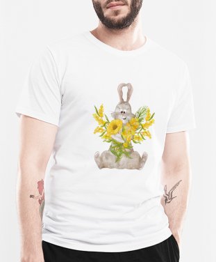 Чоловіча футболка Зайчик з букетом квітів.