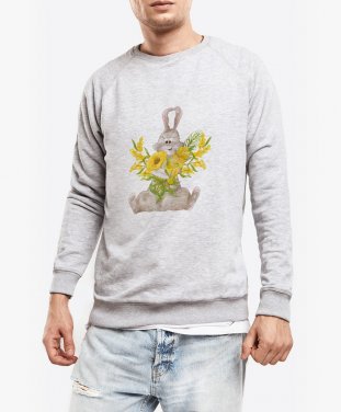 Чоловічий світшот Зайчик з букетом квітів.
