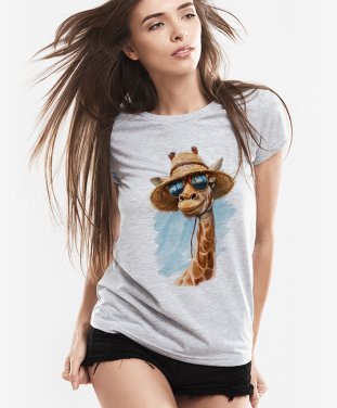Жіноча футболка Жираф у літньому солом'яному капелюсі