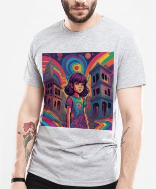 Чоловіча футболка Дівчинка-підліток на тлі порожніх будівель
