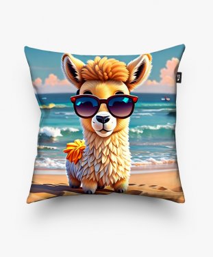 Подушка квадратна Мила лама на пляжі