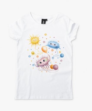 Жіноча футболка вовняні кульки з сонечком та хмаринкою (без фону)