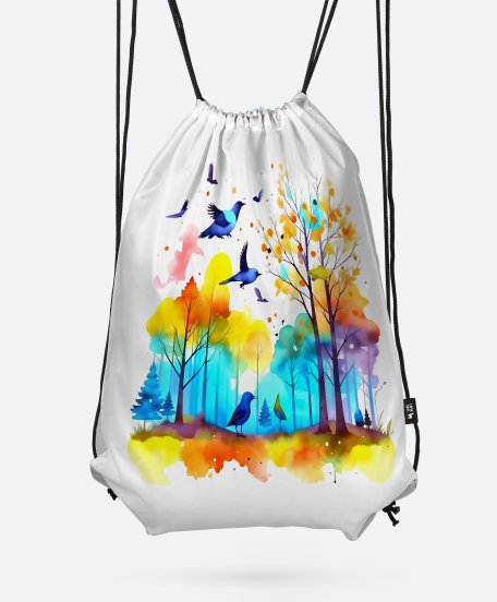 Рюкзак Полёт птиц над лесом - акварельная картина