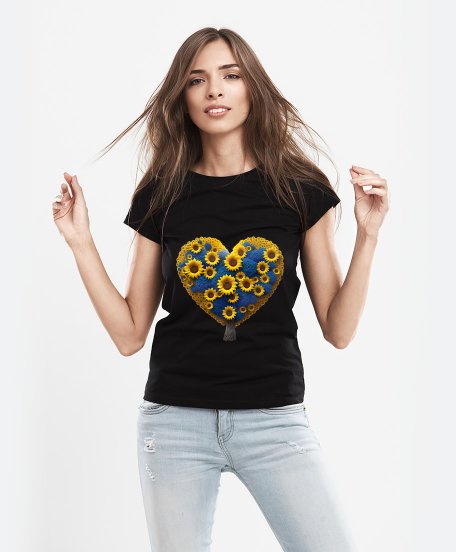 Жіноча футболка Синьо жовте дерево серце
