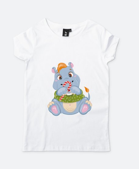 Жіноча футболка Baby Hippo with Christmas candy 