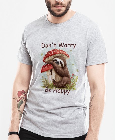 Чоловіча футболка Лінивець з Мухомором Don't Worry, Be Happy