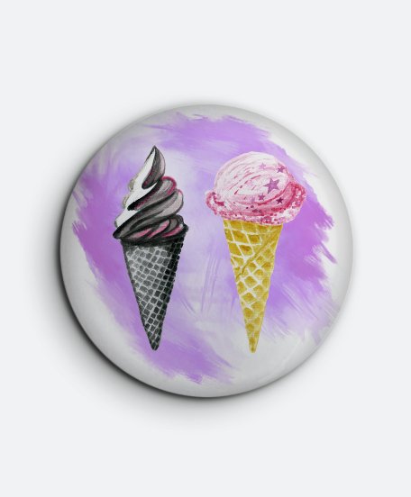 Значок Мороженое-рожок на фиолетовом фоне