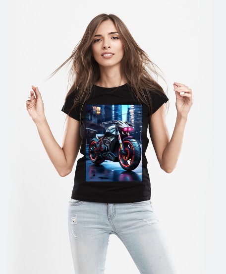 Жіноча футболка Мотоцикл у стилі кіберпанк