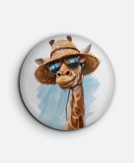 Значок Жираф у літньому солом'яному капелюсі