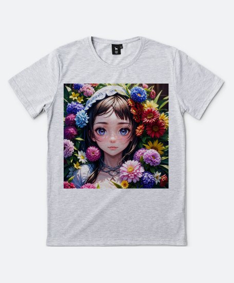 Чоловіча футболка Дівчинка оточена безліччю квітів