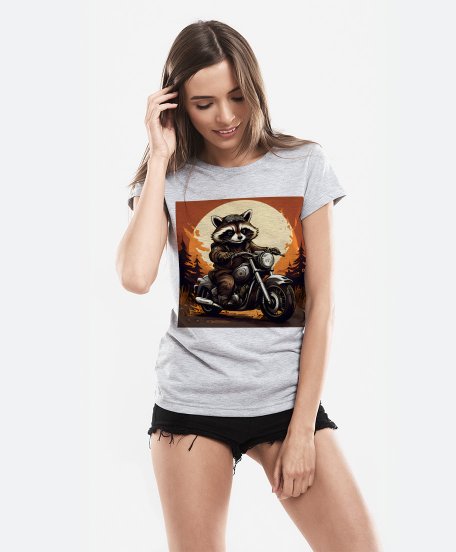 Жіноча футболка Єнот-байкер