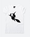 Жіноча футболка Beautiful silhouette of a witch and a cat flying on a broomstick on the eve of Halloween