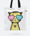 Авоська Yellow Cat glasses heart background - Valentine's Day