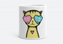 Чашка Yellow Cat glasses heart background - Valentine's Day