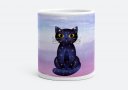 Чашка Синьо-чорний кіт на акварельному