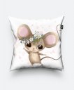 Подушка квадратна Романтична миша з польовими квітами на голові до Дня Святого Валентина