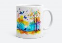 Чашка Полёт птиц над лесом - акварельная картина