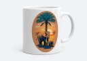 Чашка Семейное счастье - Слон и его детеныш перед пальмой на фоне заката