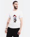Чоловіча футболка Новий рік, білий котик