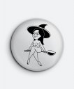 Значок Halloween witch illustration. Girl flying on broomstick. Hand drawn vector illustration. Young woman on broom sketch.  