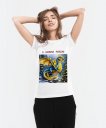Жіноча футболка З Новим роком, синьо жовтий дракон