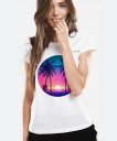Жіноча футболка Пальмовий пляж - Неоновий світанок