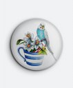 Значок Хвилястий папуга в чашці з квітами