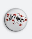 Значок Карта України з червоними маками та текстом англійською Ukraine