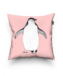 Подушка квадратна Монохромный пингвин в розовом